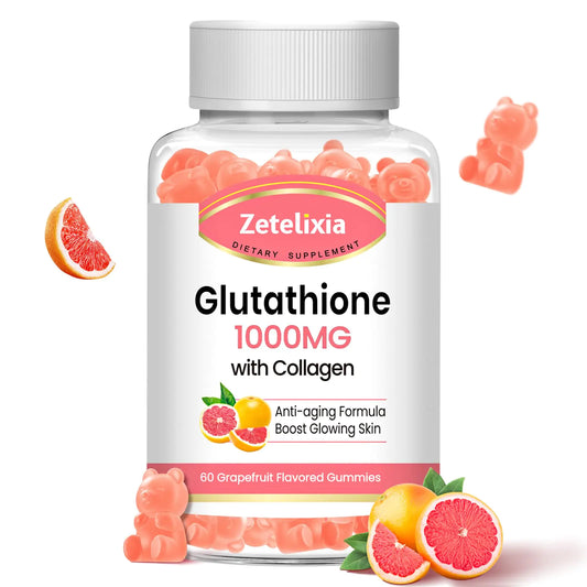 Zetelixia Glutathione Collagen Gummies Collagen Gummies with Vitamin C Glutathione Supplement for Women Hair Skin Nails Muscle & Joint Anti-Aging Vegan Sugar Free Grape Fruit Flavor 60 Count