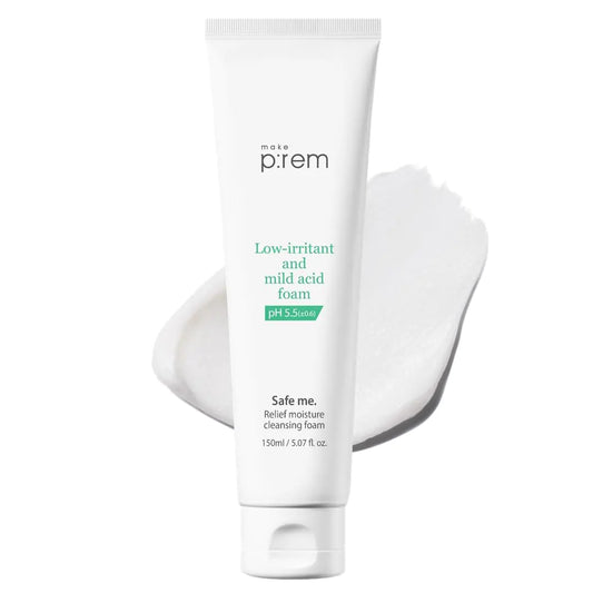 MAKE P:REM Safe Me. Relief Moisture Cleansing Foam Delicate Eye-Friendly Face Wash pH Balanced Deep Pore Cleansing Korean Skin Care 150ml 5.07 Fl.Oz.