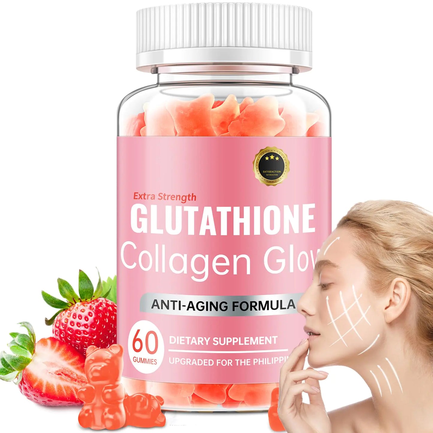 CHANGARLOAD Glutathione Collagen Glow Gummies for Women Glutathione Collagen Glow Gummies for Dark Spot 60/120Pcs Korean Organic Glow Beauty Collagen for Skin Care Anti-Aging (1)