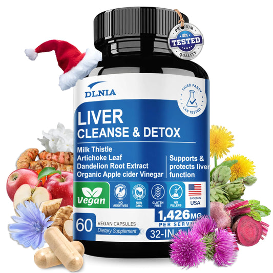DLNIA 32 in 1 Liver Cleanse Detox & Repair Formula with Apple Cider Vinegar Milk Thistle Supplement Artichoke Dandelion Root Supplement - Non-GMO & Vegan Herbal Liver Support & Repair Supplement